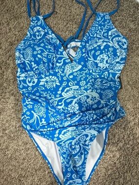Blue Paisley One-Piece Swimsuit with Adjustable Straps
